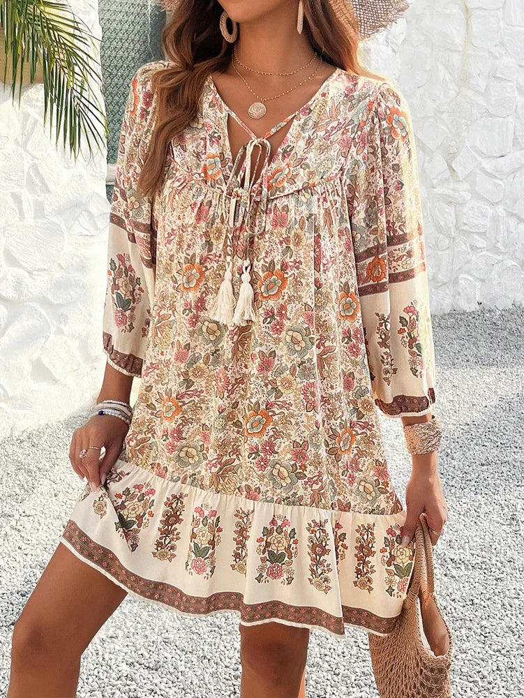 pink-Women-Casual-Floral-Long-Sleeve-Dress