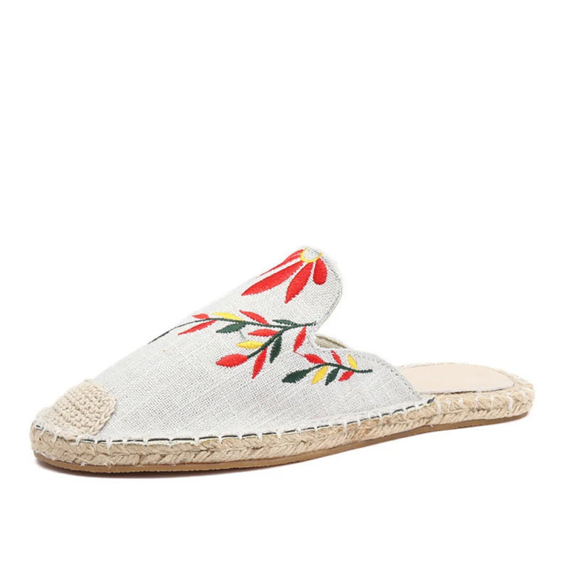 BREEZ | Flora Embroidered Canvas Half - Mules For Women