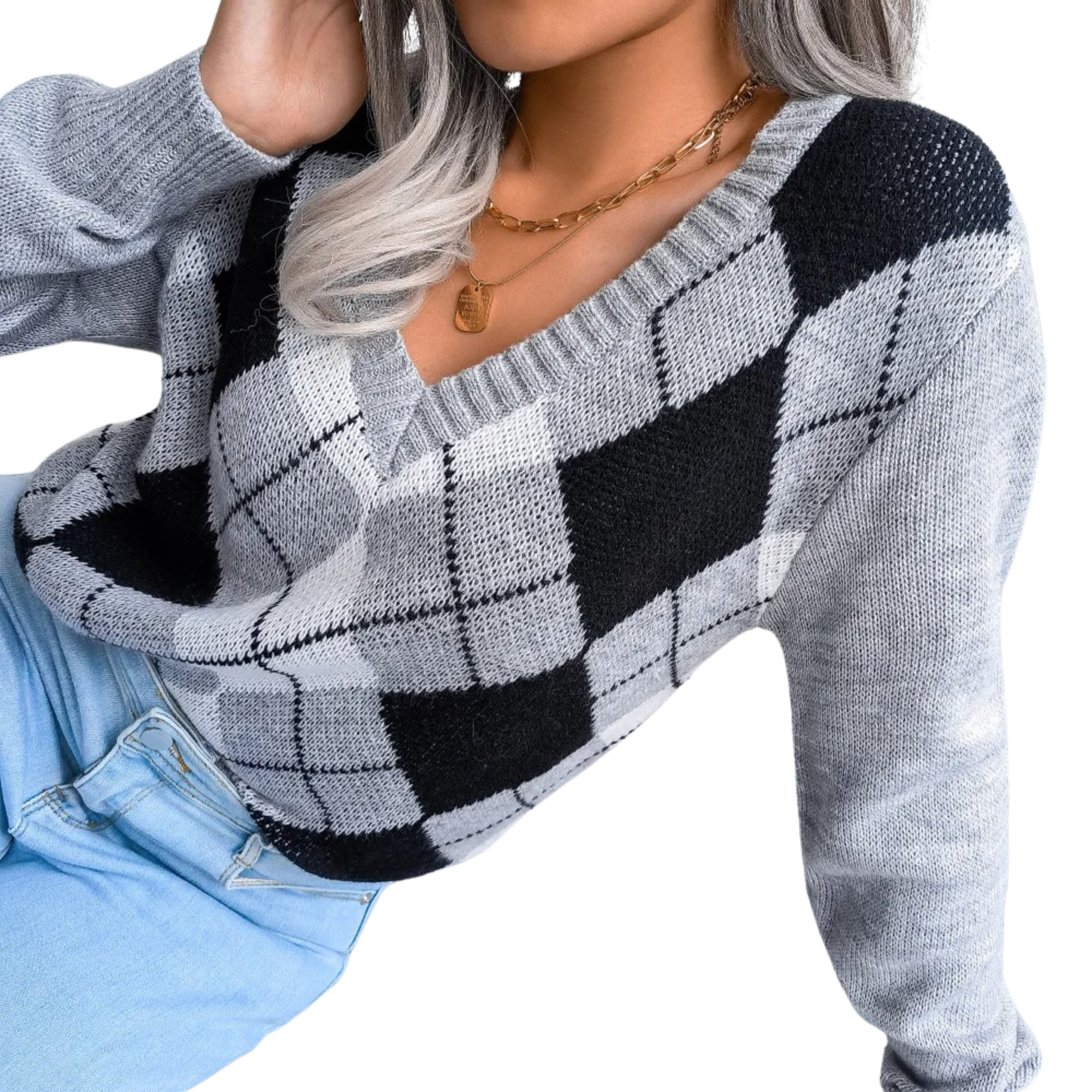 GREY-Women's-V-Neck-Plaid-Knitted-Sweater.JPG