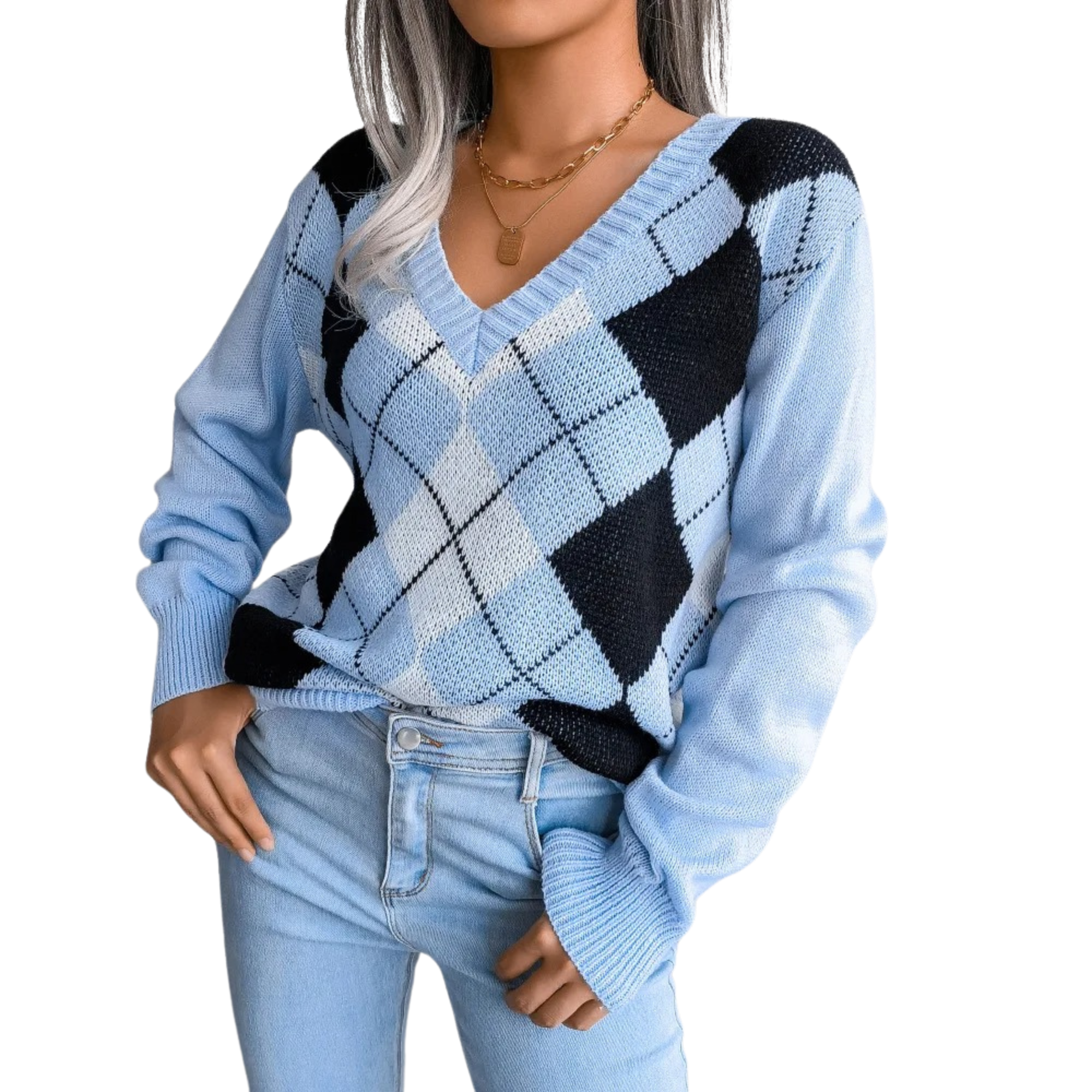 BLUE-Women's-V-Neck-Plaid-Knitted-Sweater.JPG