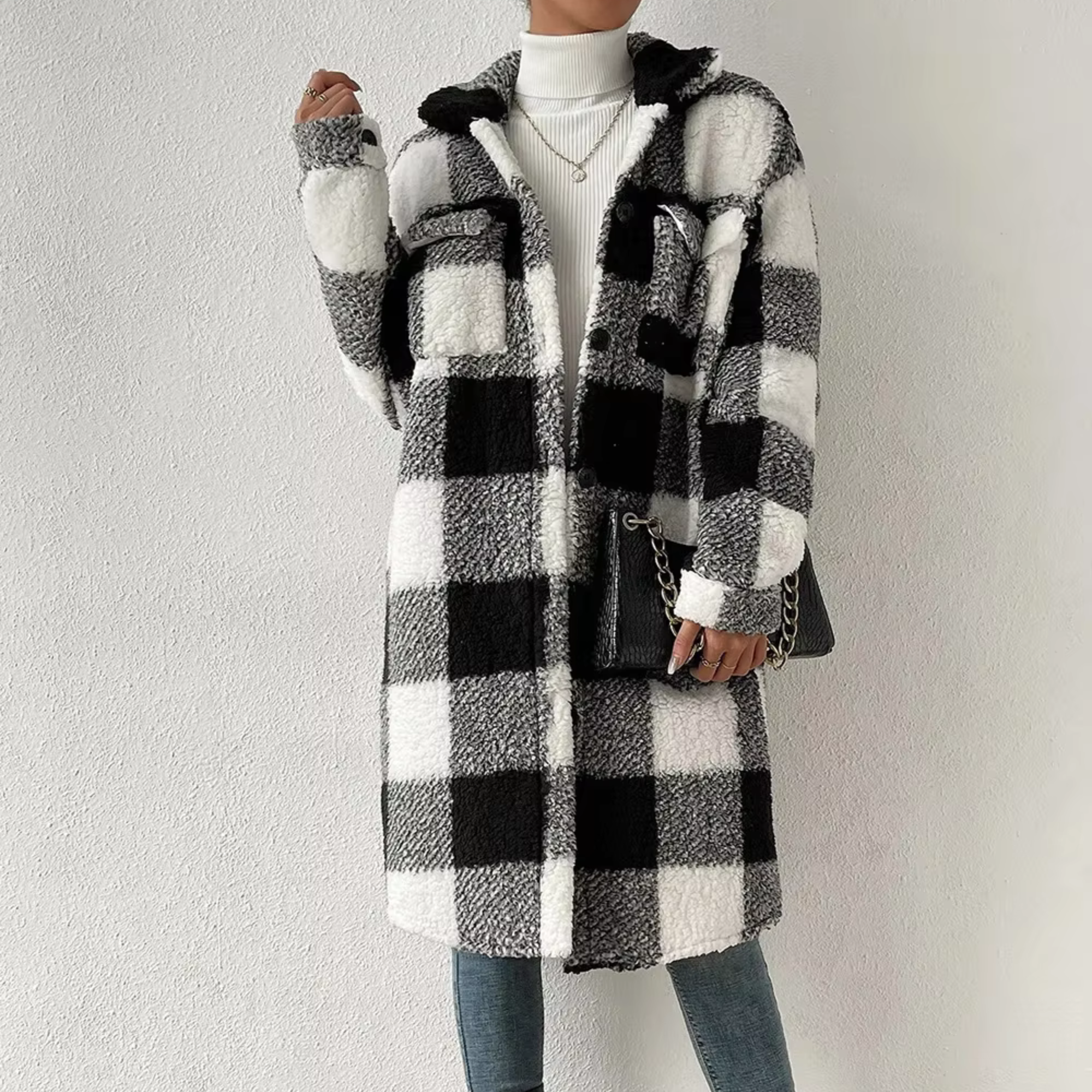 TAHLIA | Plaid Fleece Trench Coat For Women