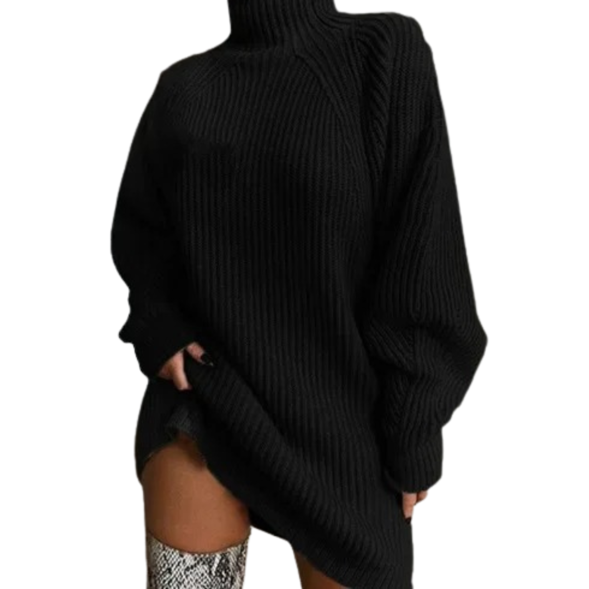 WOMEN-BLACK-Knitted-Semi-High-Neck-Dress-Sweater.JPG