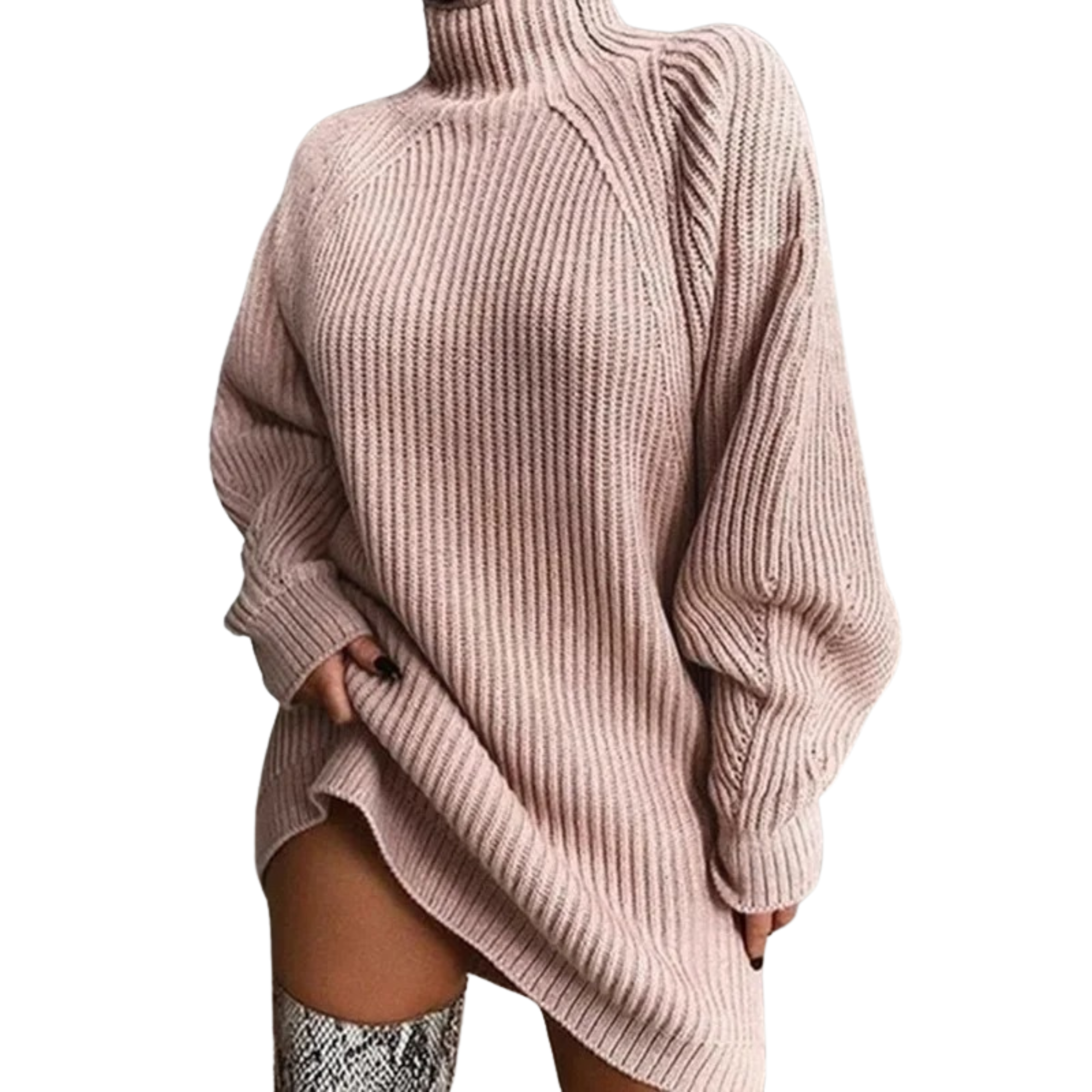 WOMEN-PINK-Knitted-Semi-High-Neck-Dress-Sweater.JPG