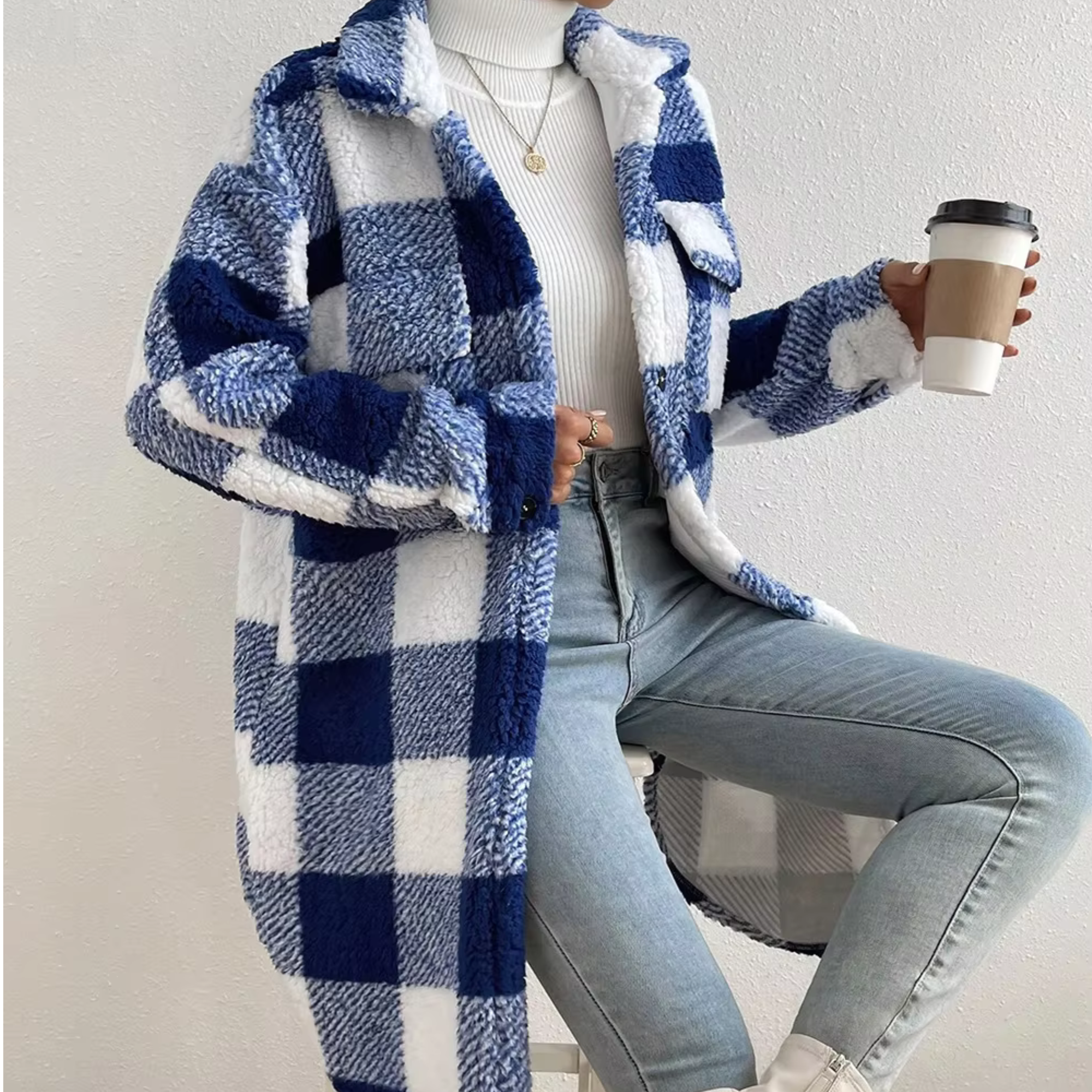 TAHLIA | Plaid Fleece Trench Coat For Women