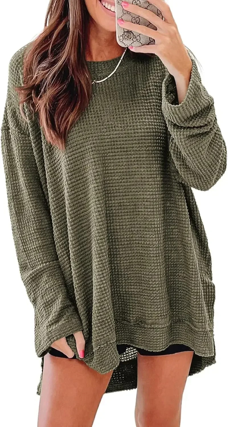 GREEN-Oversized-Waffle-Knit-Long-Sleeve-T-Shirt-women.JPG