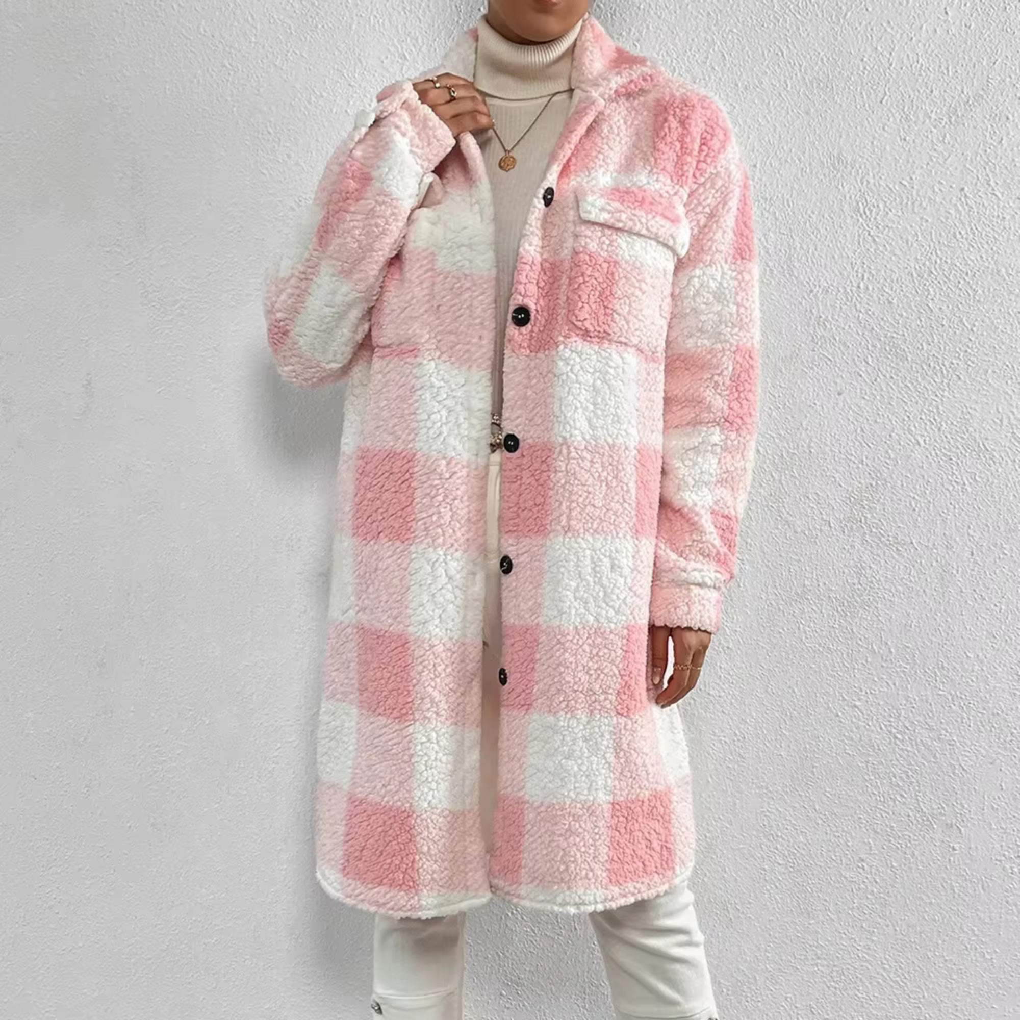 TAHLIA | Plaid Fleece Trench Coat For Women