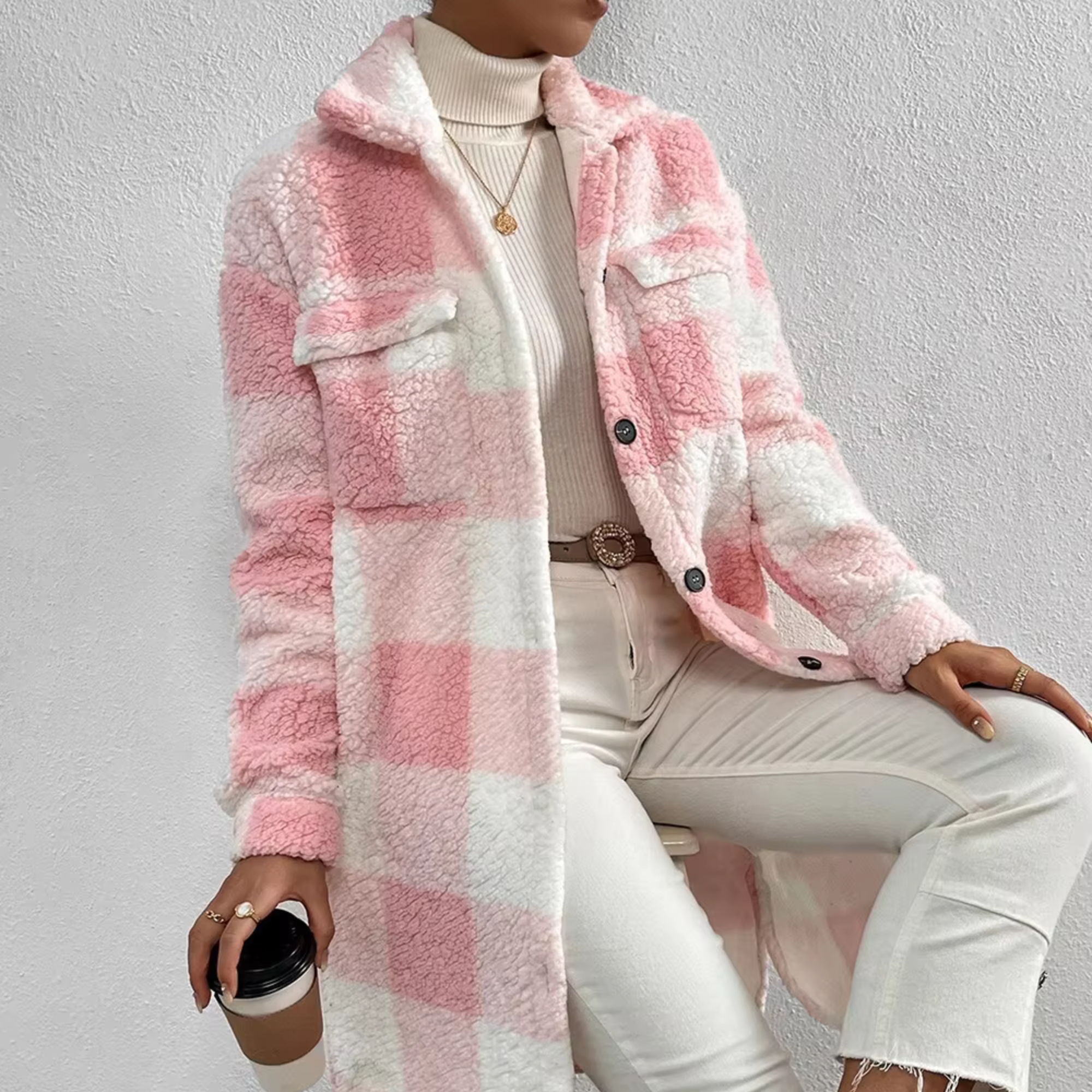 TAHLIA | Plaid Fleece Trench Coat For Women