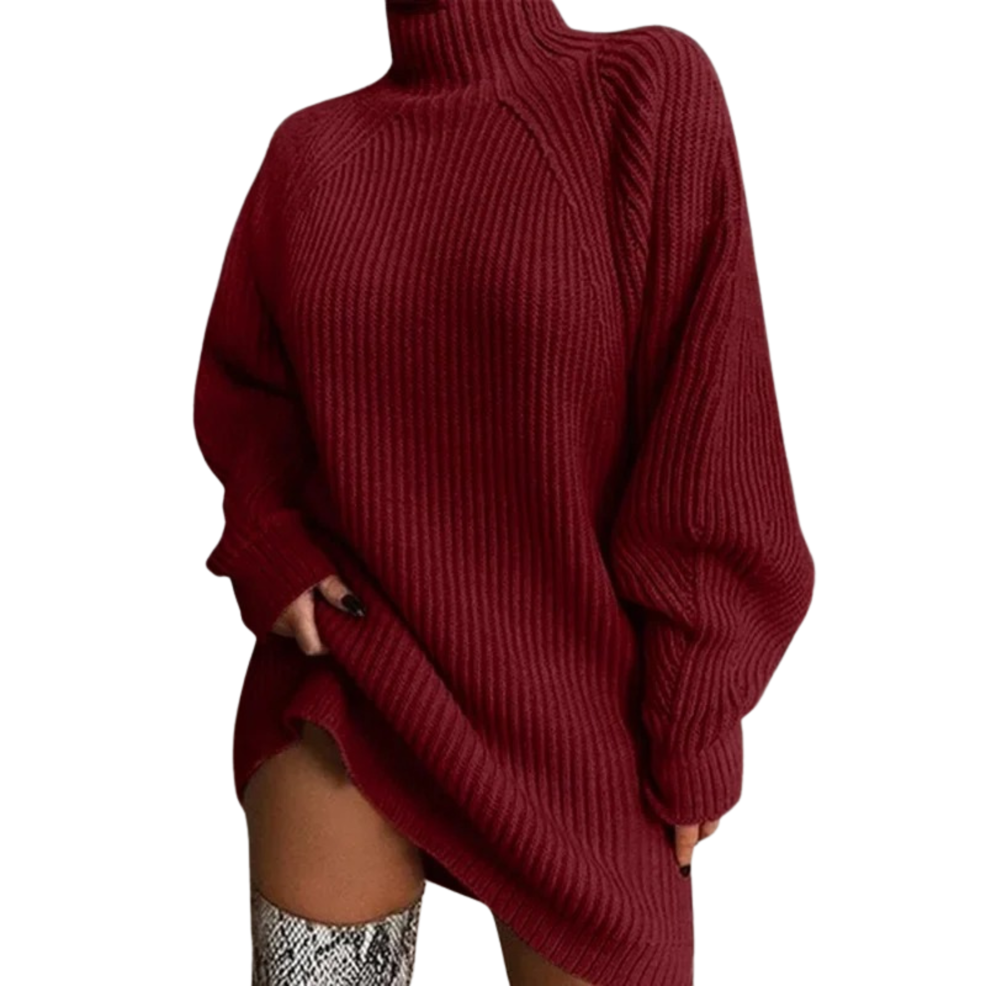 WOMEN-RED-Knitted-Semi-High-Neck-Dress-Sweater.JPG