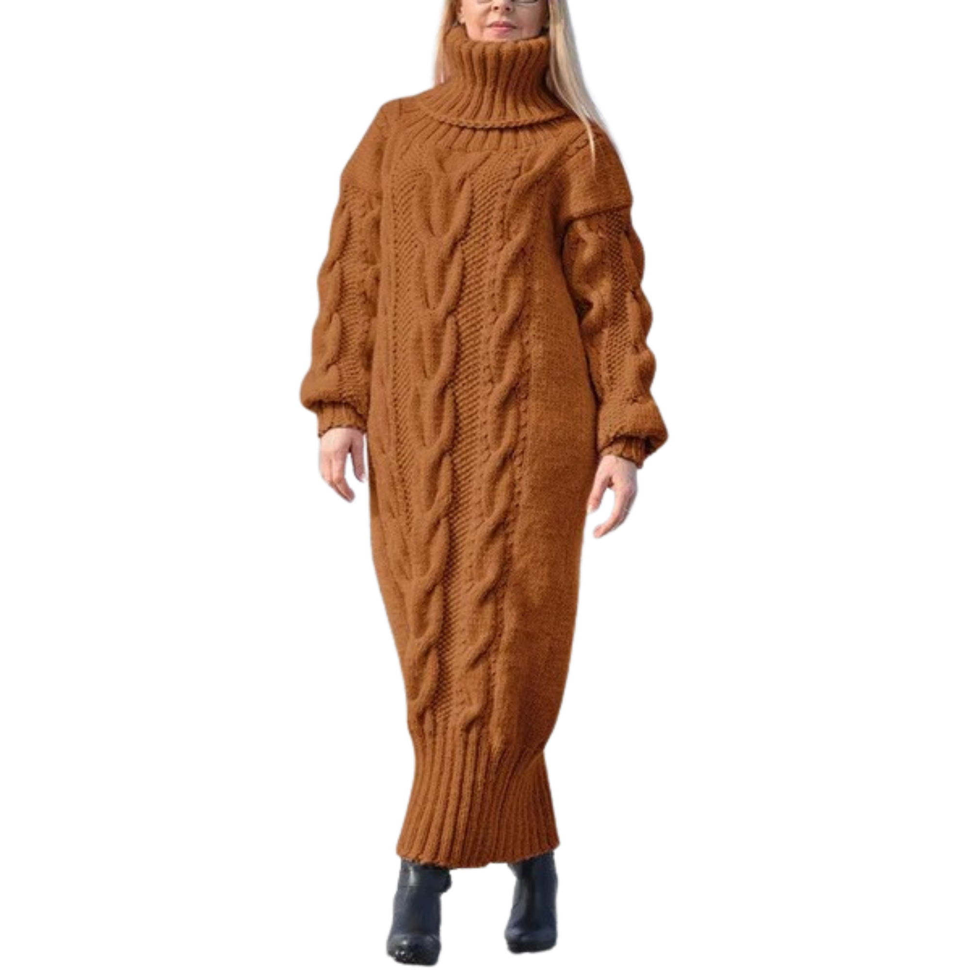 WOMEN-CARAMEL-Turtleneck-KNIT-Sweater-Bodycon-Dress.JPG