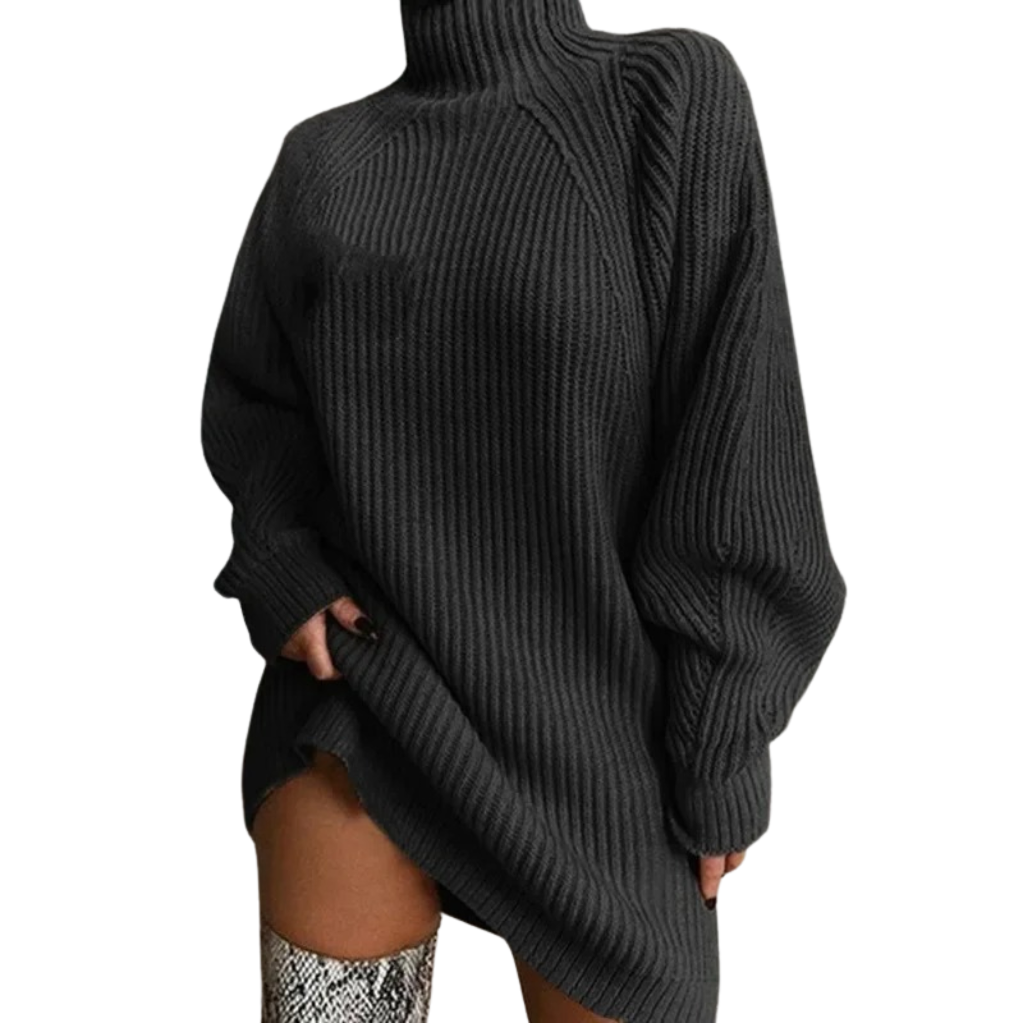 WOMEN-GREY-Knitted-Semi-High-Neck-Dress-Sweater.JPG
