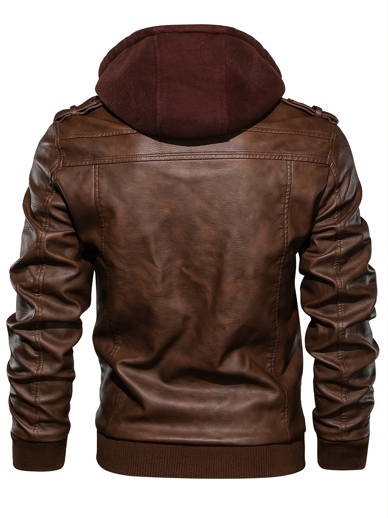 Eiroy Men's Biker Leather Hoodie Jacket