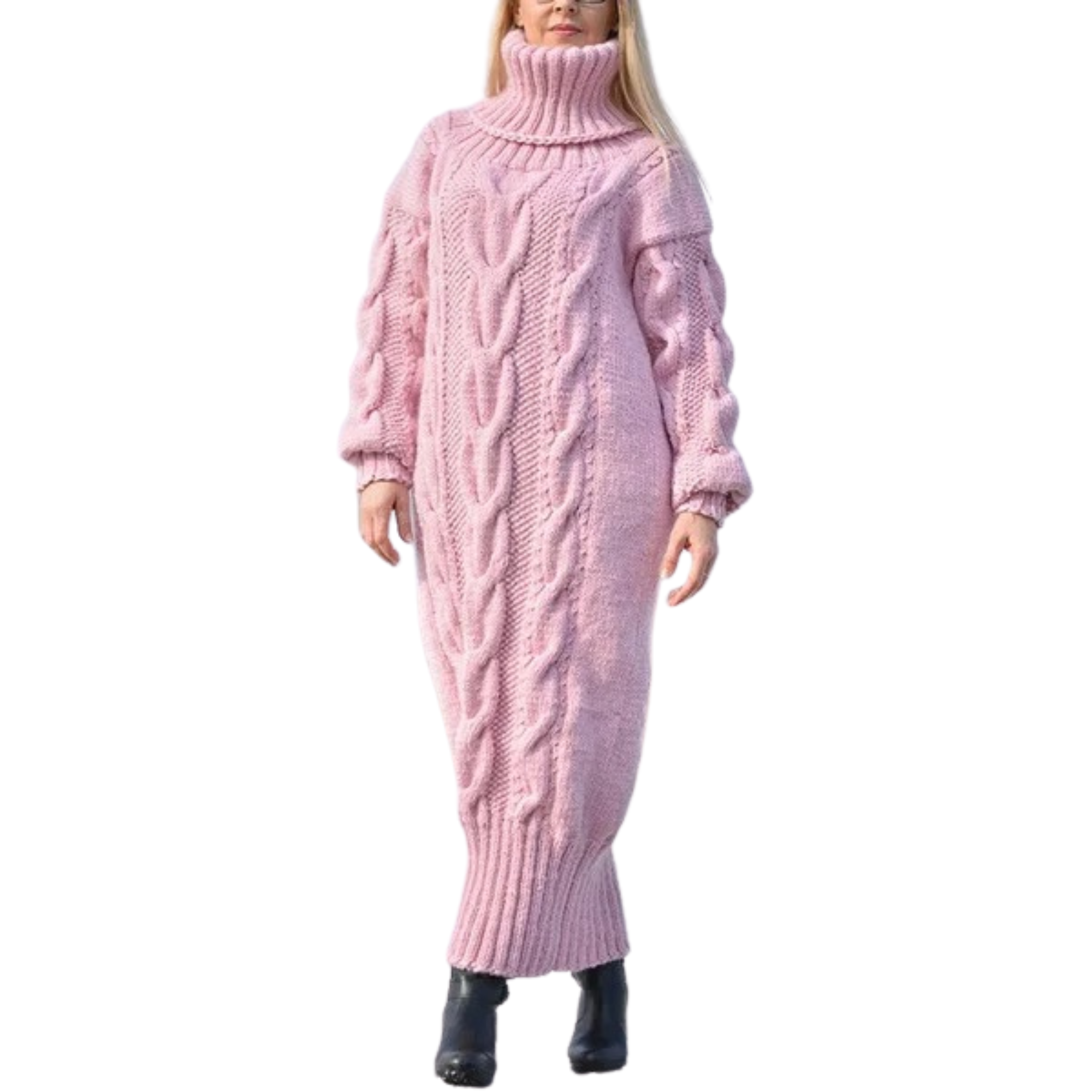 WOMEN-PINK-Turtleneck-KNIT-Sweater-Bodycon-Dress.JPG