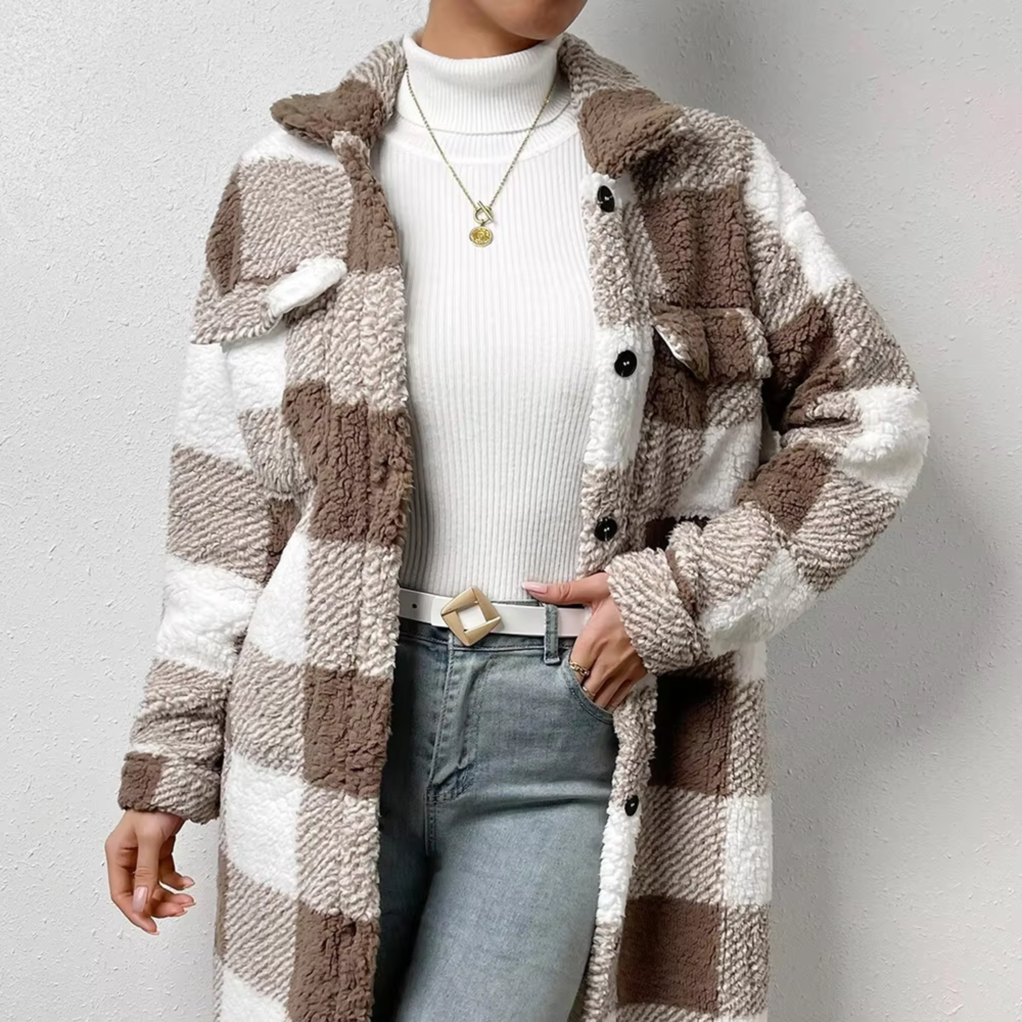 TAHLIA | Plaid Fleece Trench Coat For Women
