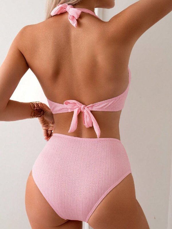 Sleek Blush Pink Ribbed Bikini