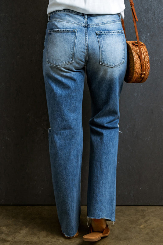 Ripped Straight-Leg Denim