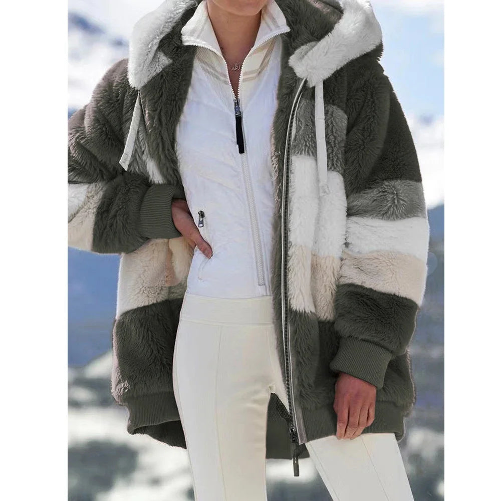 MAHILA | Oversized Hooded Plush Jacket For Women